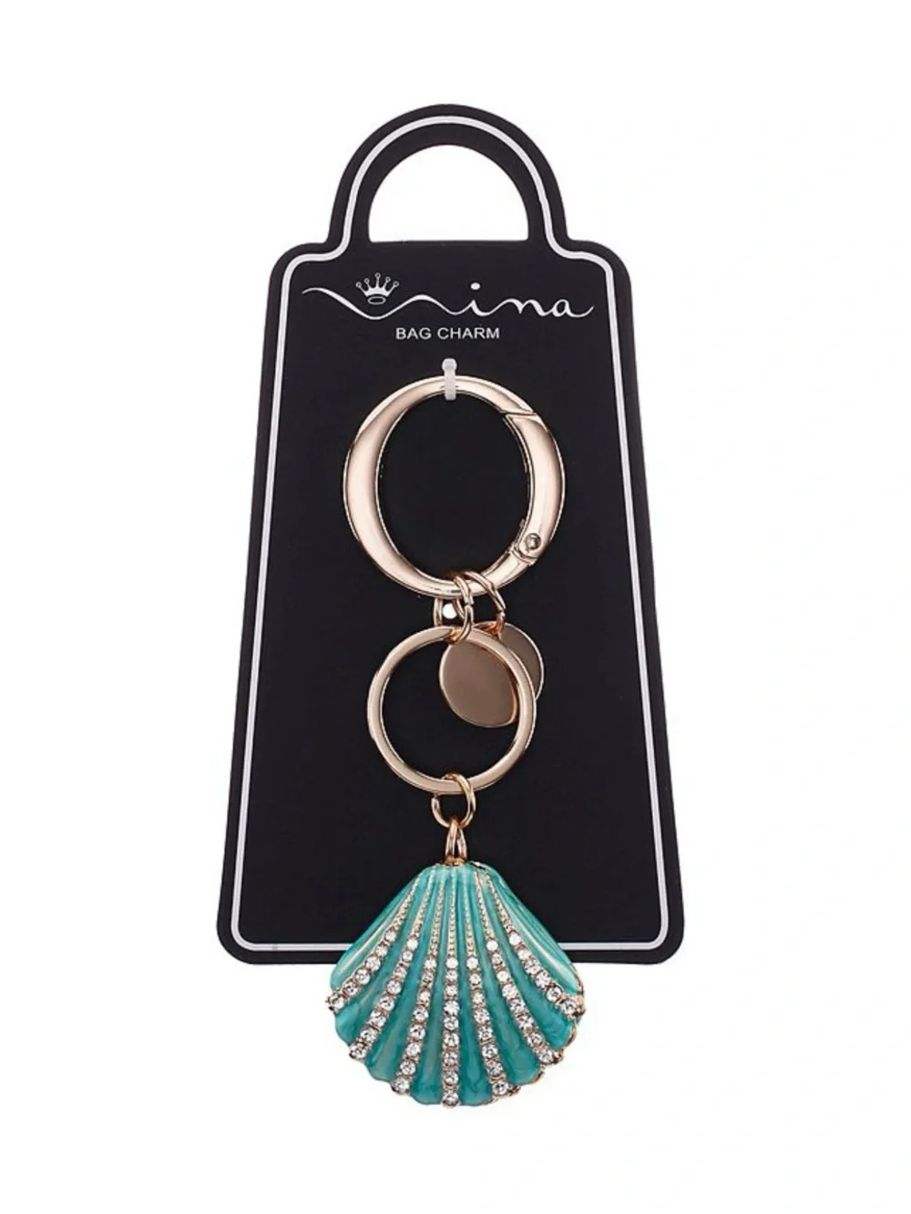 Turquoise Shell Keychain Bag Charm with Rhinestones - Picture 2 of 4